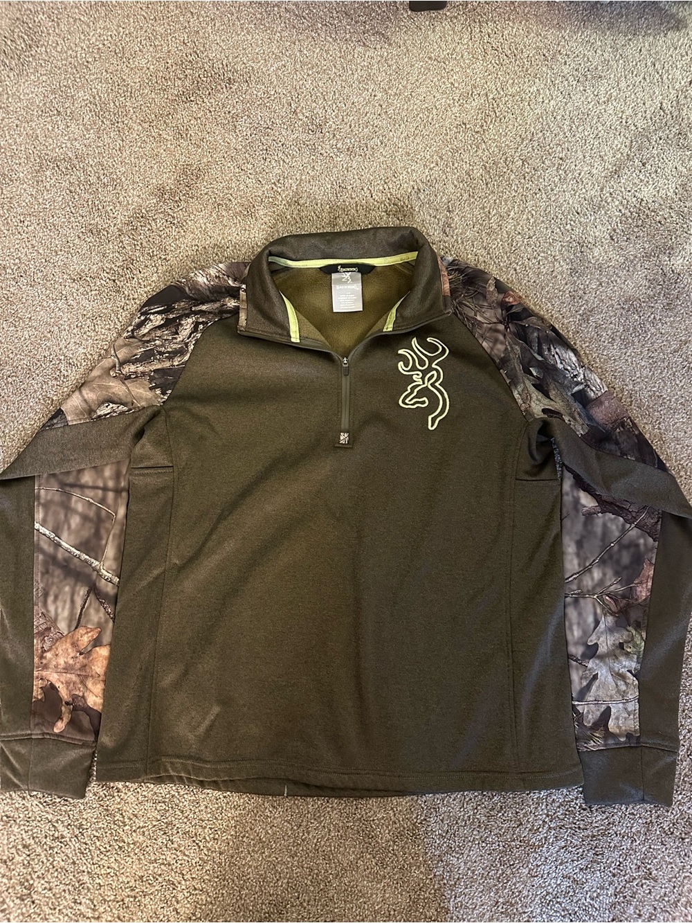 Browning Olive and Brown Fleece Pullover with Logo Tag